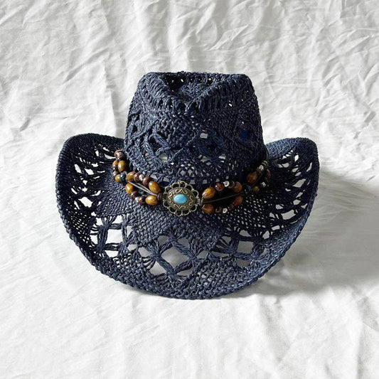 Handmade Gem Aster Straw Hat - Summer Sun Protection, Conical Crown - Buy Center US