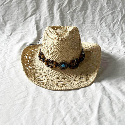 Handmade Gem Aster Straw Hat - Summer Sun Protection, Conical Crown - Buy Center US