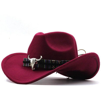 Western Denim Horn Woolen Hat - Embroidered Style for All Seasons - Buy Center US