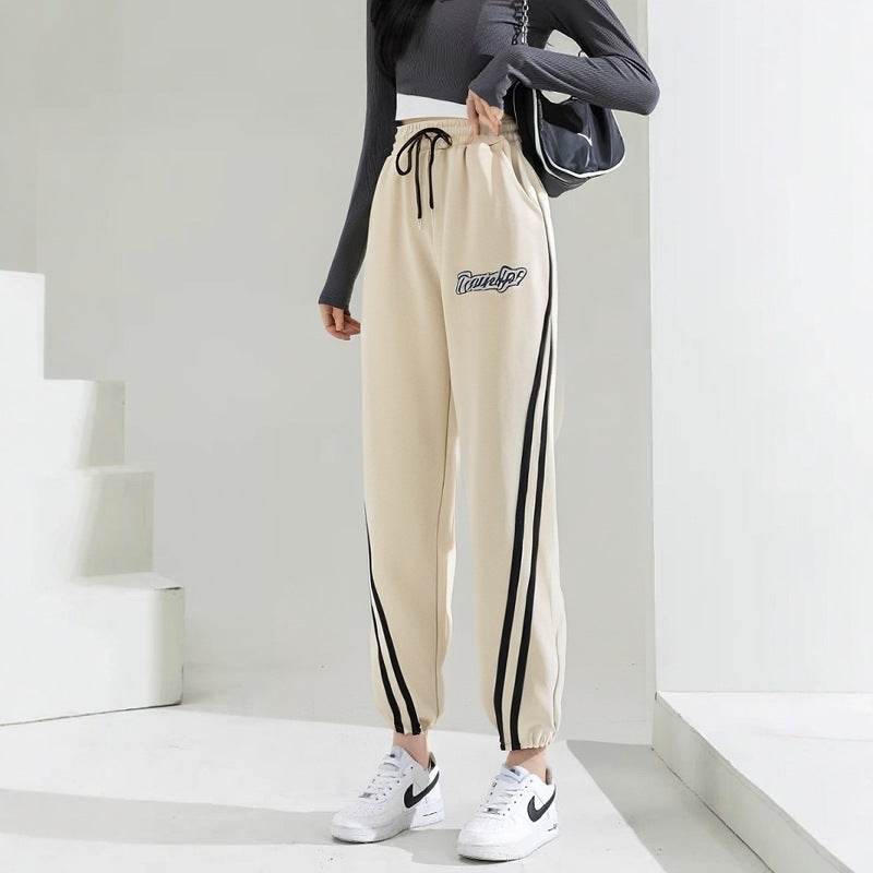 Plus Size Women's Ankle-Tied Straight Trousers - Cotton, Elastic Waist - Buy Center US