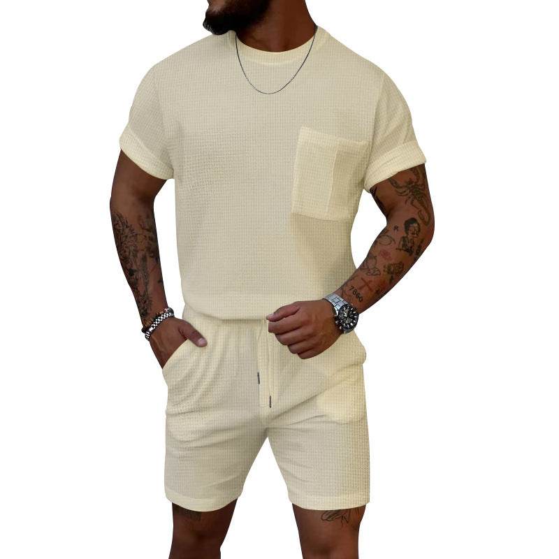 Buycenter Casual Sports Suit - Waffle Round Neck, Short Sleeve & Shorts - Buy Center US