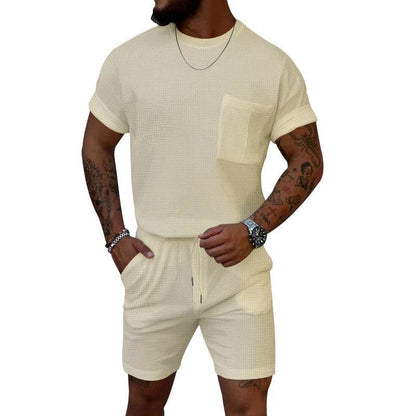 Buycenter Casual Sports Suit - Waffle Round Neck, Short Sleeve & Shorts - Buy Center US