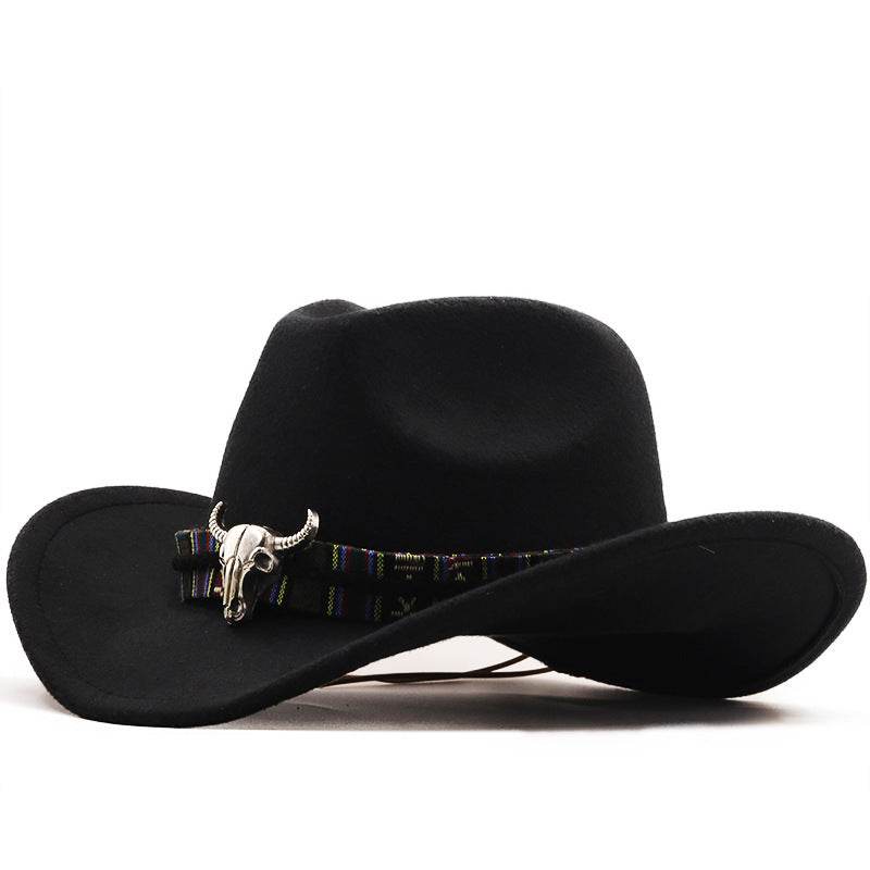 Western Denim Horn Woolen Hat - Embroidered Style for All Seasons - Buy Center US