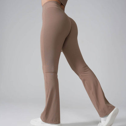 Women's High Waist Peach Bell-Bottom Pants - Lycra Yoga Trousers - Buy Center US