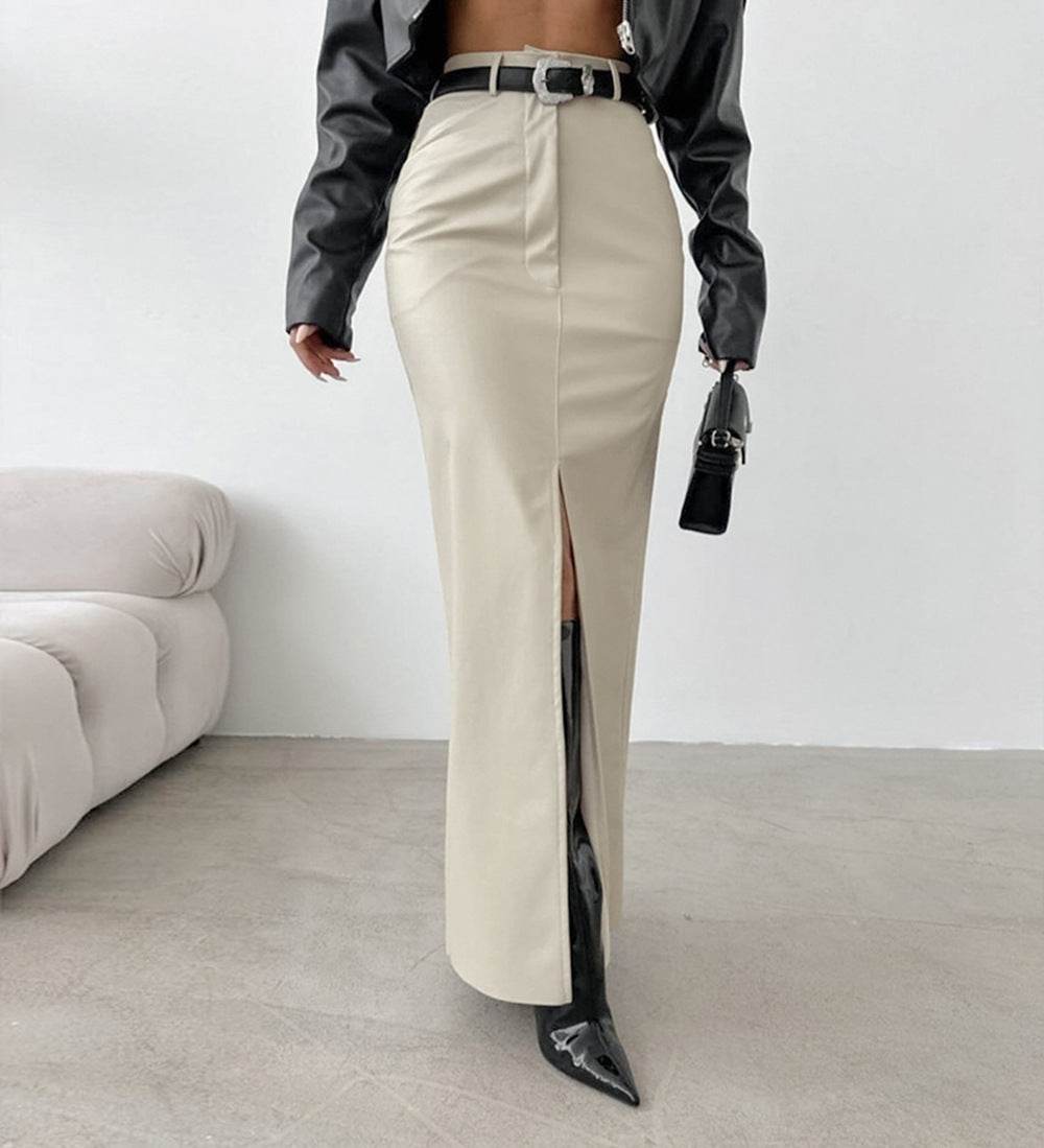 Solid Color High Waist Leather Skirt - Stylish PU Street Fashion - Buy Center US