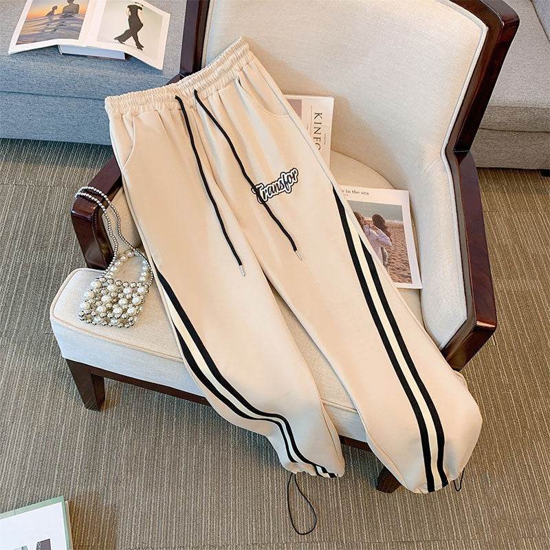 Plus Size Women's Ankle-Tied Straight Trousers - Cotton, Elastic Waist - Buy Center US