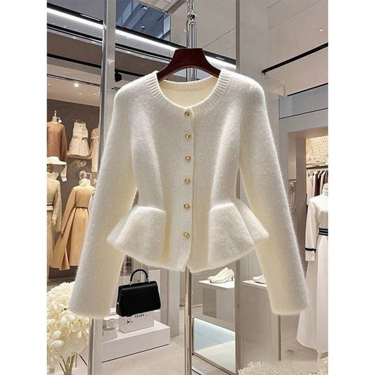 High-Grade White Cardigan Sweater - Comfortable Waist-Tight Design - Buy Center US