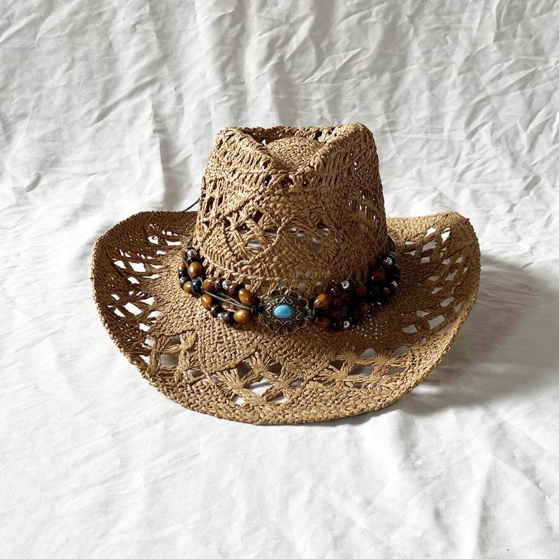 Handmade Gem Aster Straw Hat - Summer Sun Protection, Conical Crown - Buy Center US