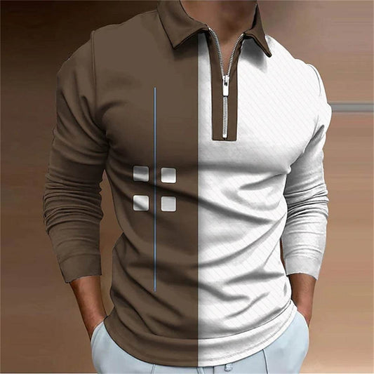 Men's Casual Long Sleeve Lapel Polo Shirt - European & American Fashion - Buy Center US