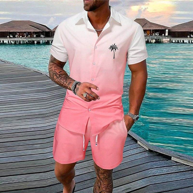 Buycenter Gradient 3D Printing Shorts Set - Stylish Outdoor Short-Sleeved Wear - Buy Center US