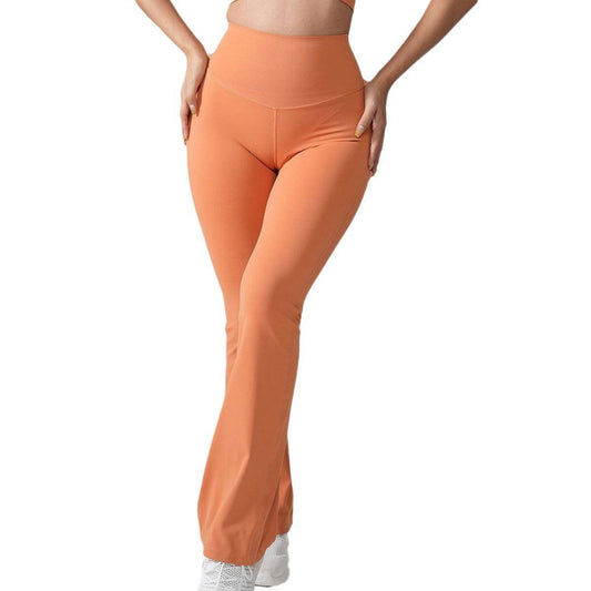 Women's High Waist Peach Bell-Bottom Pants - Lycra Yoga Trousers - Buy Center US