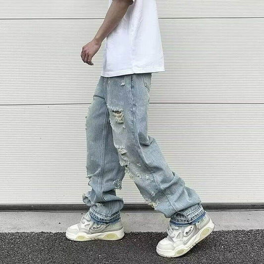 Retro Wide Leg Jeans - Water Washed Straight-Leg Style for Casual Wear - Buy Center US