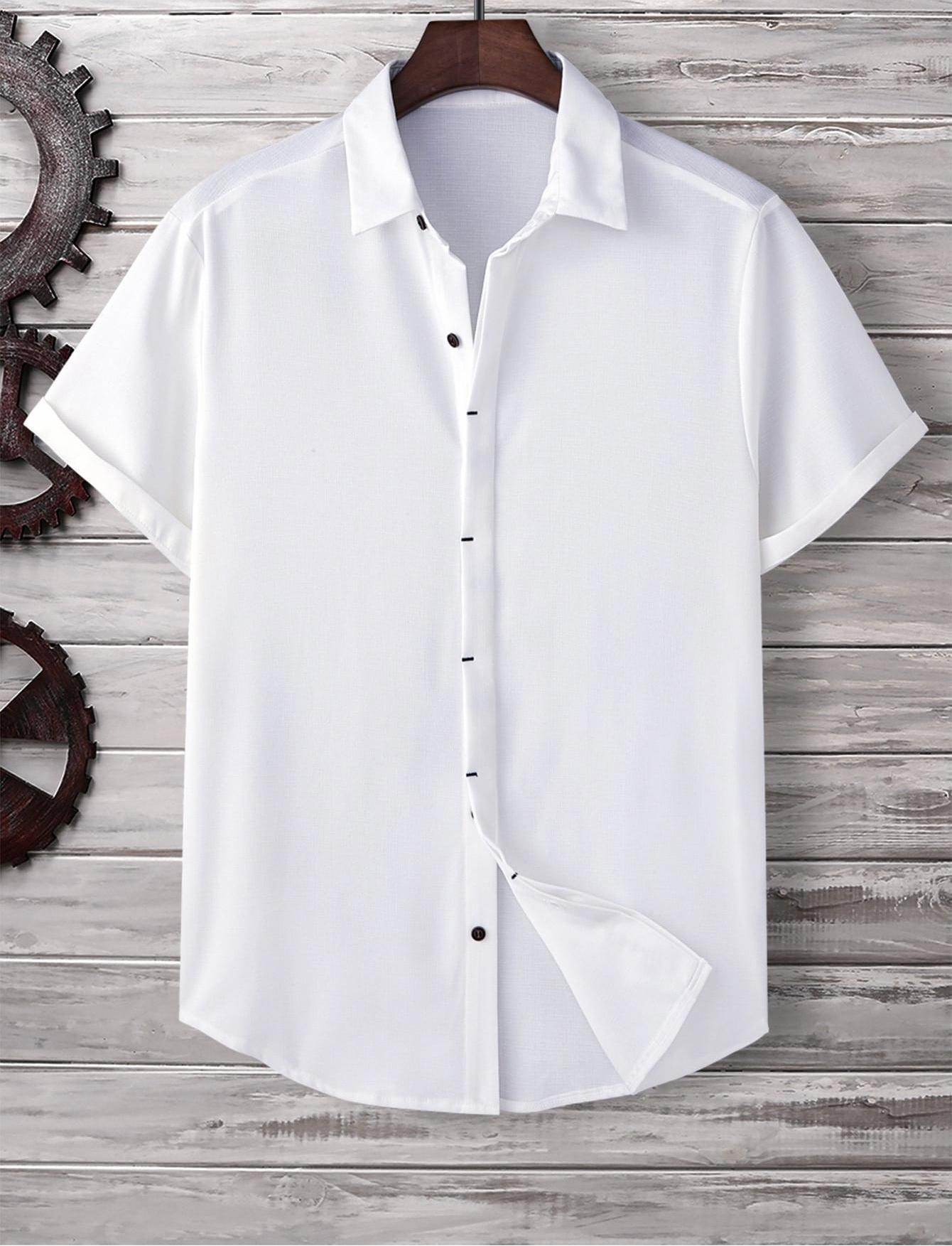 Buycenter Men's Short Sleeve Loose Shirt - Solid Colors & Slim Fit - Buy Center US
