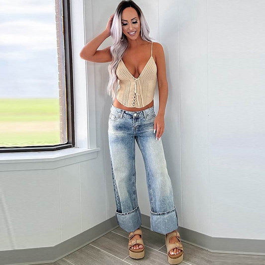 Women's High Waist Straight Pants - Retro European & American Style - Buy Center US