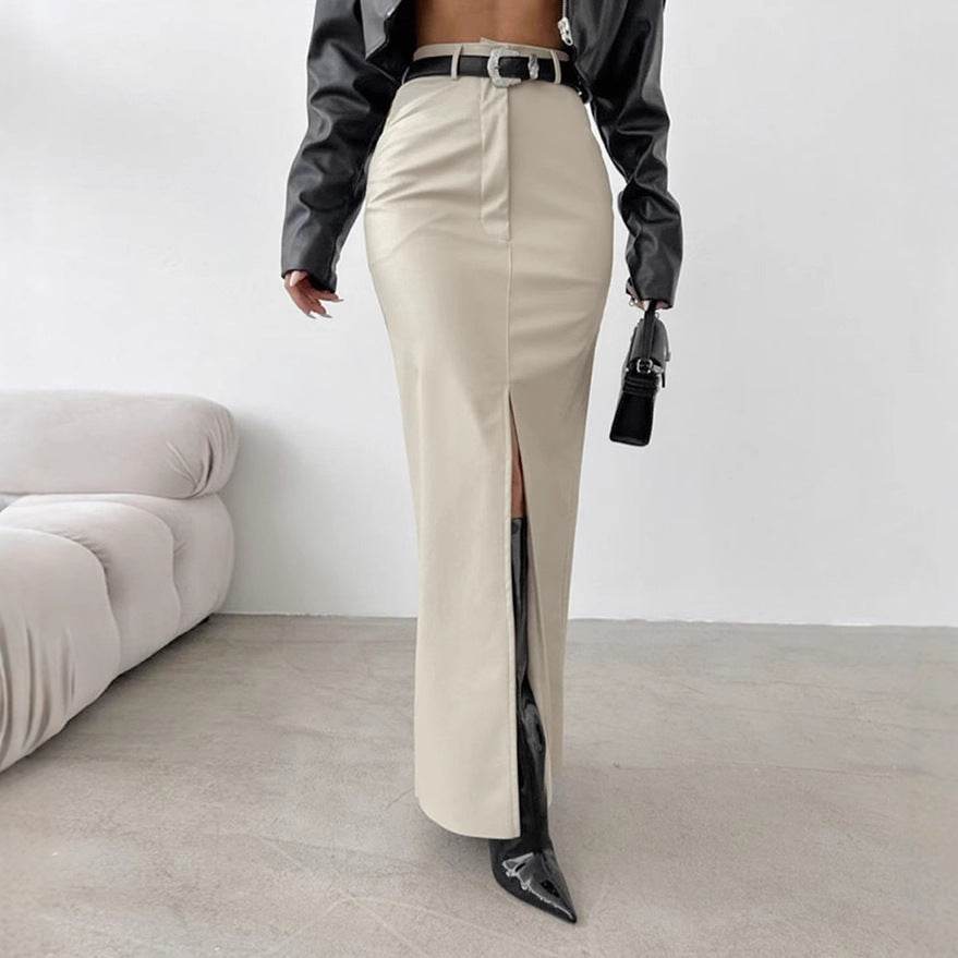 Solid Color High Waist Leather Skirt - Stylish PU Street Fashion - Buy Center US
