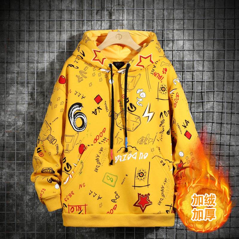Buycenter Hooded Fleece-Lined Graffiti Sweater for Men - Casual Style - Buy Center US