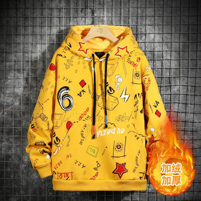 Buycenter Hooded Fleece-Lined Graffiti Sweater for Men - Casual Style - Buy Center US