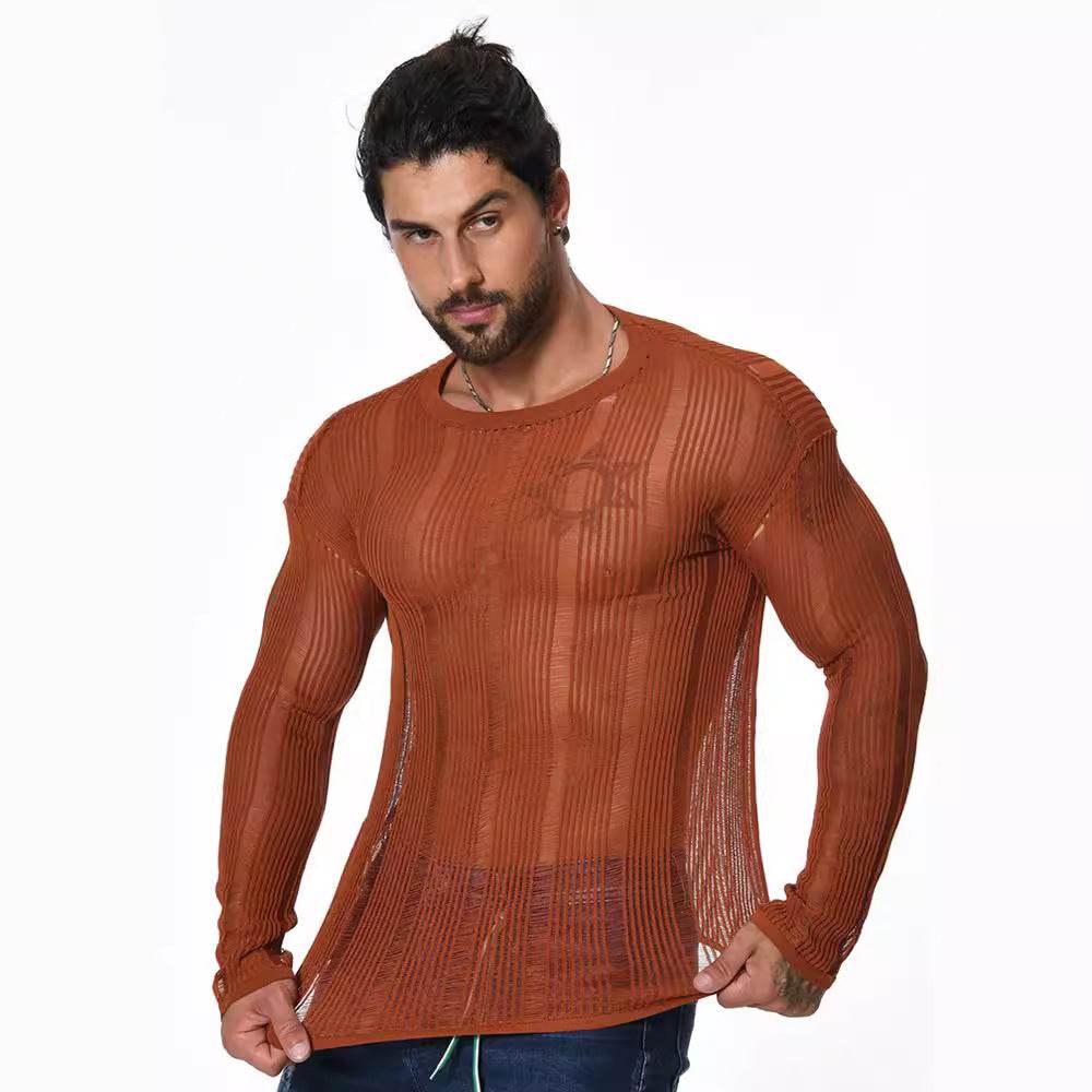 Men's Long Sleeve Loose Sweater - All-Matching Pullover in White & Light Brown - Buy Center US