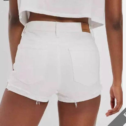 Women's Stretch Denim Shorts - Retro Art Style, Loose Fit, Mid Waist - Buy Center US