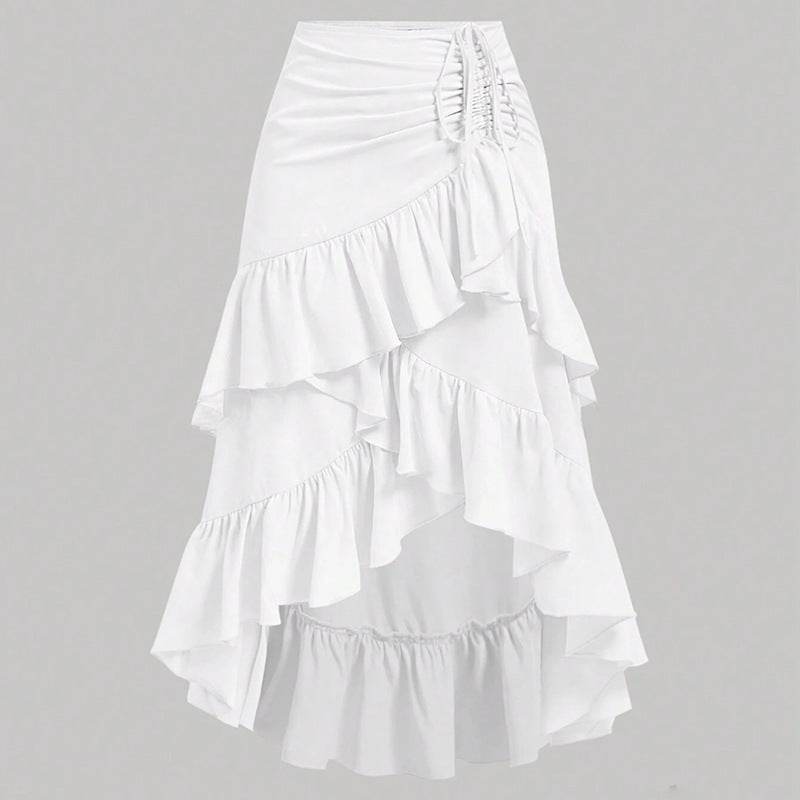 Elegant Asymmetric Hem High Waist Skirt - Available in Apricot, White, Black - Buy Center US