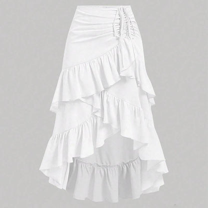 Elegant Asymmetric Hem High Waist Skirt - Available in Apricot, White, Black - Buy Center US