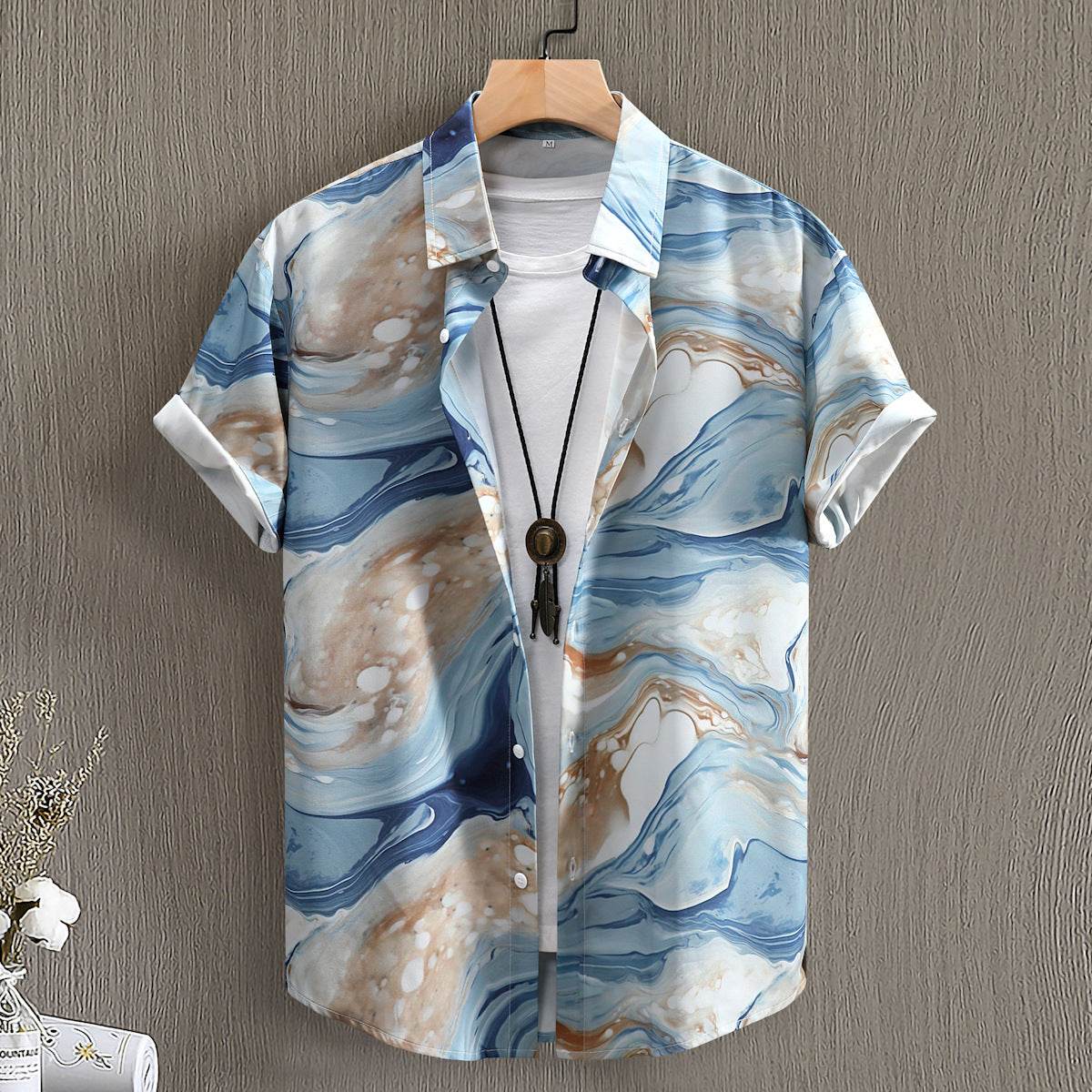 Buycenter Men's Short Sleeve Shirt - Fashionable Floral Digital Prints - Buy Center US