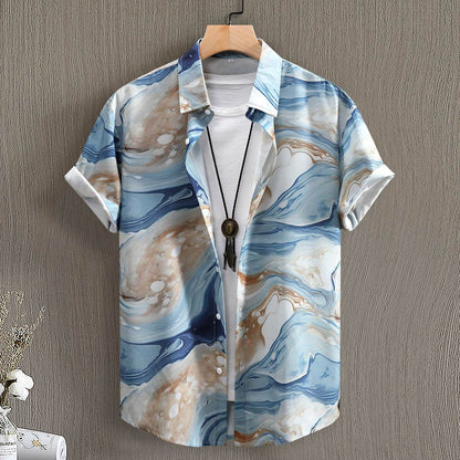 Buycenter Men's Short Sleeve Shirt - Fashionable Floral Digital Prints - Buy Center US