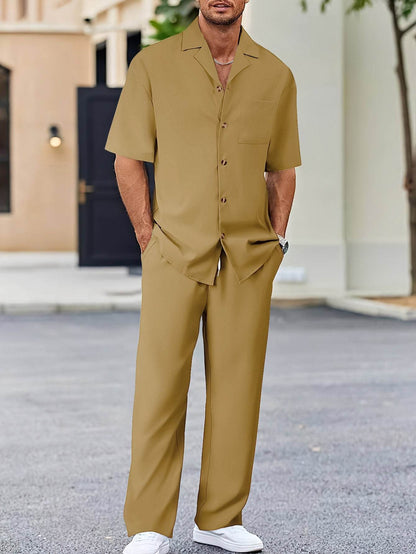 Buycenter Men's Leisure Suit - Short Sleeves & Trousers in Various Colors - Buy Center US