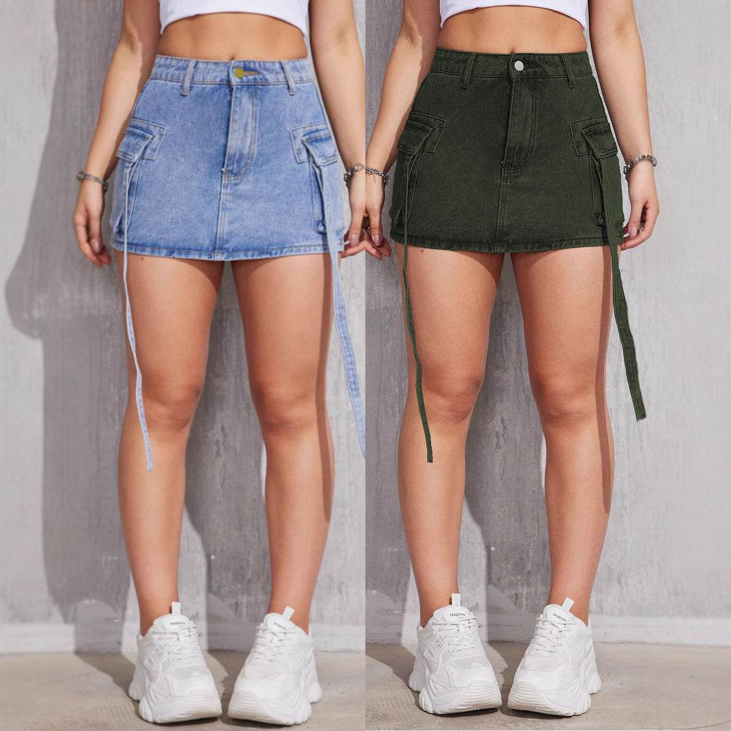 Women's All-Matching Denim Short Skirt - Army Green & Blue Choices - Buy Center US