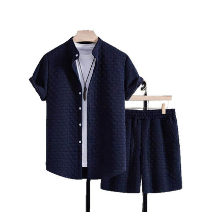 Buycenter Men's Casual Jacquard Short Sleeve Shirt & Shorts Outfit - Buy Center US