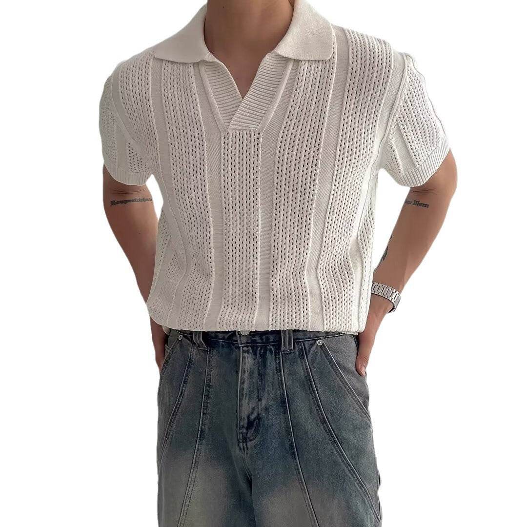 Men's Versatile Summer Hollow T-Shirt - Solid Colors in Blue, Black, White - Buy Center US