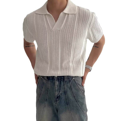 Men's Versatile Summer Hollow T-Shirt - Solid Colors in Blue, Black, White - Buy Center US