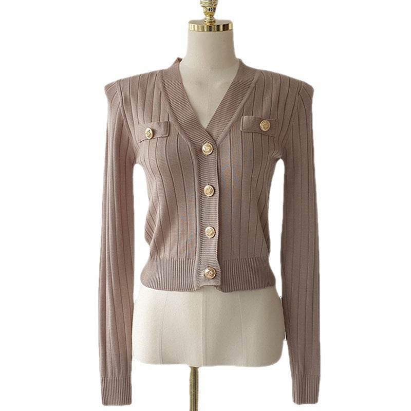 Slim-fit V-neck Knitted Cardigan - Casual Style in Khaki, Black, White - Buy Center US