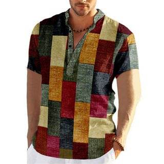 Buycenter Men's Linen Plaid Sleeve Shirt - Casual Fashion Top S-6XL - Buy Center US