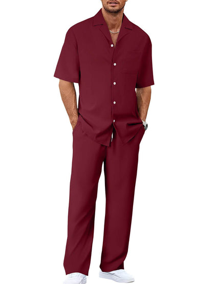 Buycenter Men's Leisure Suit - Short Sleeves & Trousers in Various Colors - Buy Center US