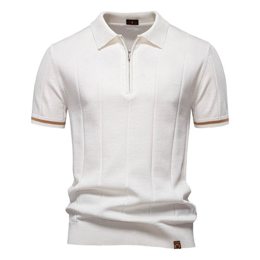 Men's Business Casual Woolen Polo Shirt – Stylish Zipper Detail, Multiple Colors - Buy Center US