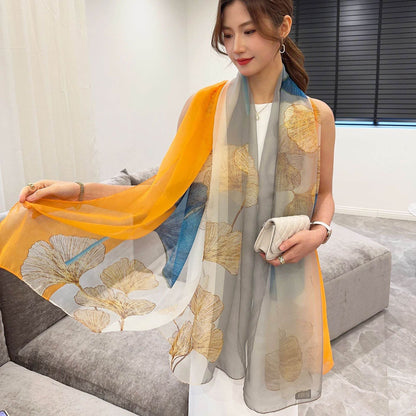 Peony Silk Scarf for Women - Long, Lightweight Sun Protection Accessory - Buy Center US
