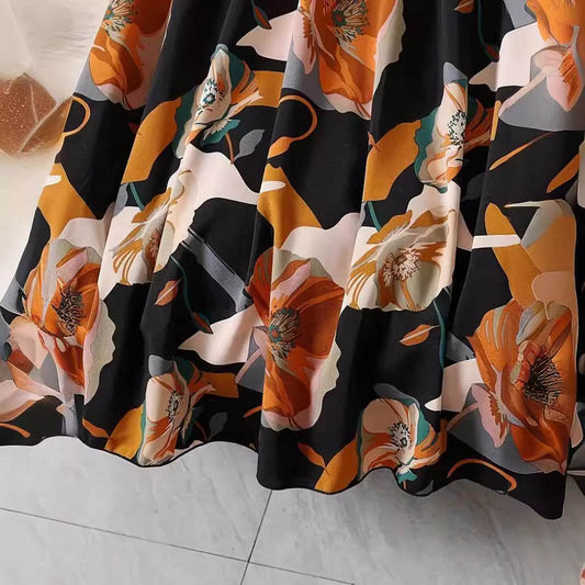 Black Micro-transparent Elastic Waist Long Skirt - Floral Pattern Style - Buy Center US