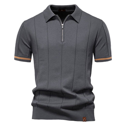 Men's Business Casual Woolen Polo Shirt – Stylish Zipper Detail, Multiple Colors - Buy Center US