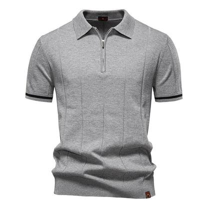 Men's Business Casual Woolen Polo Shirt – Stylish Zipper Detail, Multiple Colors - Buy Center US