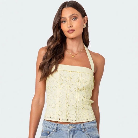 Pure Desire Cotton Embroidery Backless Camisole Top - Summer Street Style - Buy Center US