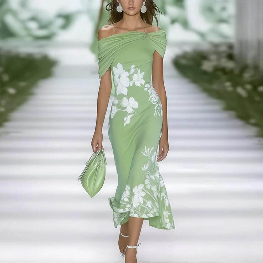Elegant Holiday Long Dress - Printed A-line Style for Office Parties - Buy Center US