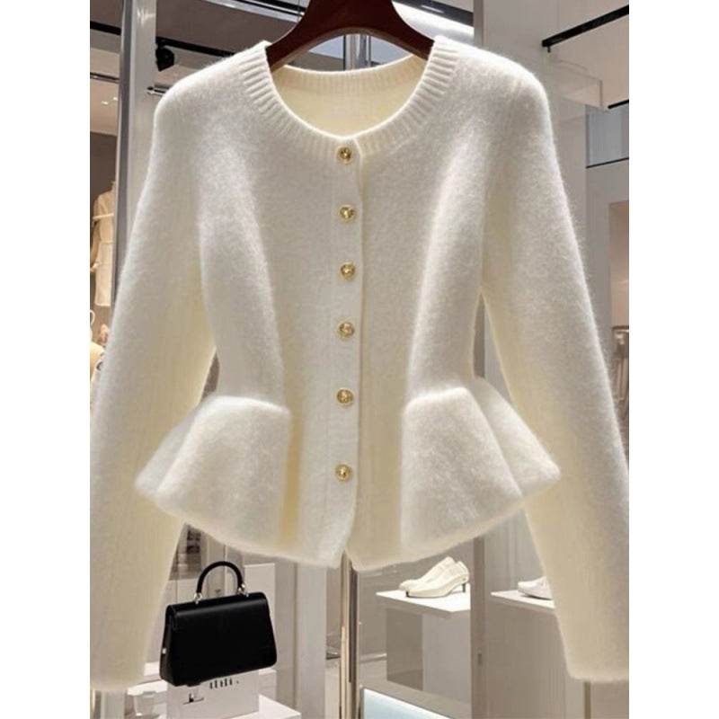 High-Grade White Cardigan Sweater - Comfortable Waist-Tight Design - Buy Center US