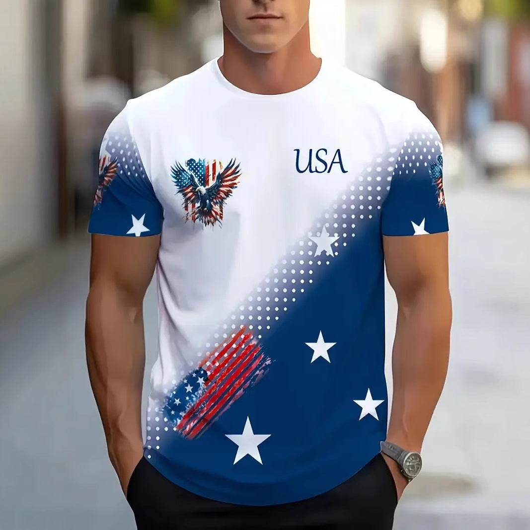 Men's Summer Color Contrast Round Neck T-Shirt - Short Sleeve Polyester - Buy Center US