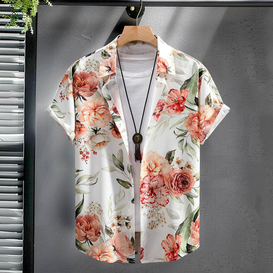 Buycenter Men's Short Sleeve Shirt - Fashionable Floral Digital Prints - Buy Center US