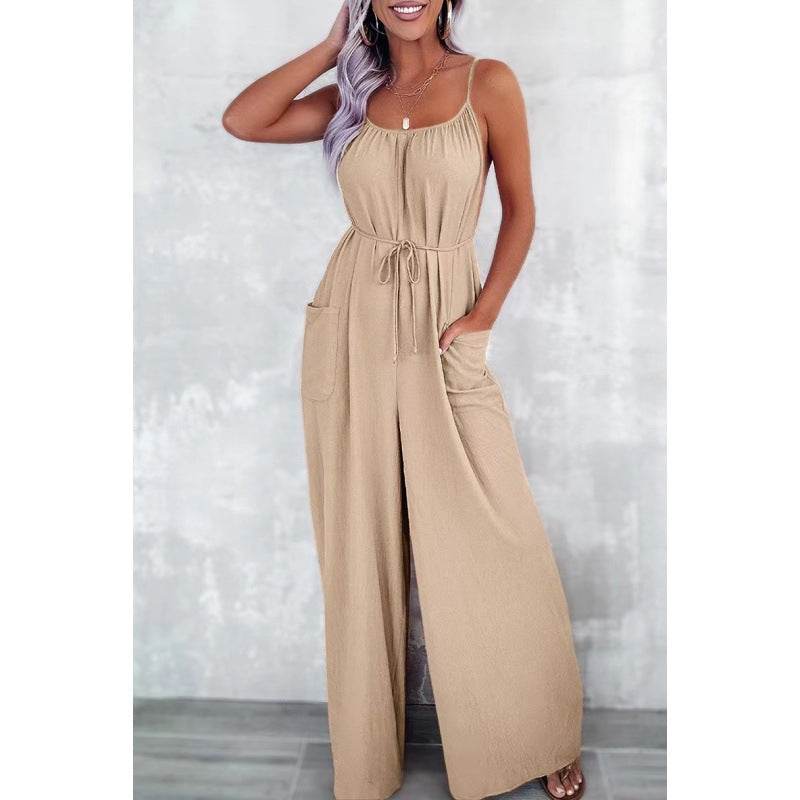 Women's Loose Suspender Jumpsuit with Pockets - High Waist, Long Sleeve - Buy Center US