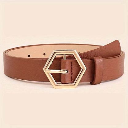 Stylish Women's Gold Buckle PU Belt - Hexangular Star Design, Versatile Fit - Buy Center US