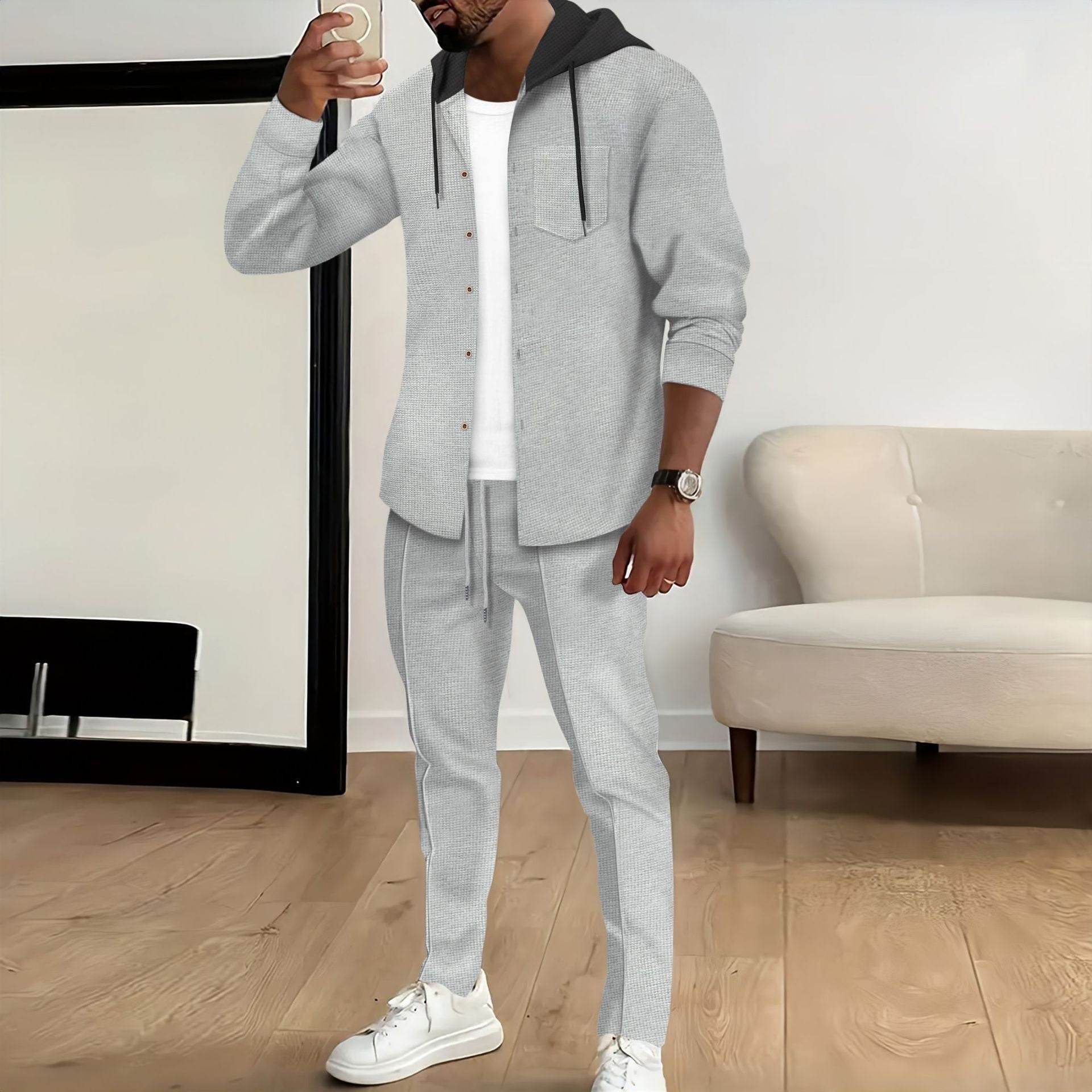Buycenter Men's Casual Color Block Jacket & Trouser Set - Stylish Comfort - Buy Center US