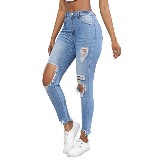 High Waist Retro Denim Skinny Pants for Women - Water Washed & Stretch - Buy Center US
