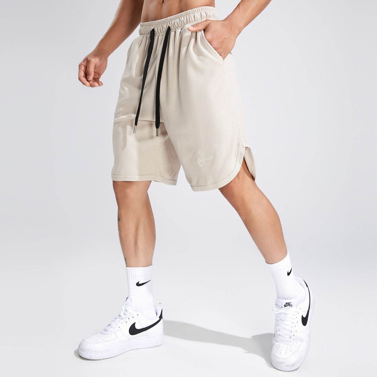 Buycenter Men's Casual Shorts - Solid Color Waffle Fitness Running Shorts - Buy Center US
